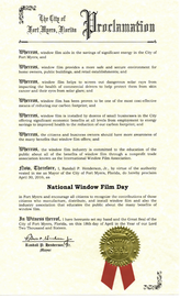 Official 2016 National Window Film Day proclamation signed by Randy Henderson, Mayor of Fort Myers, FL