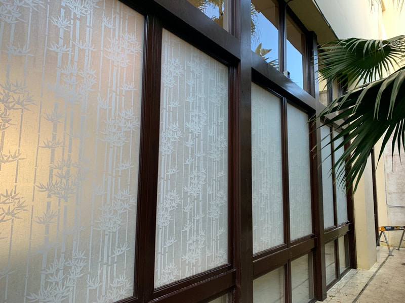 Finished windows with Frosted Bamboo window film at Hyatt Coconut Point in Bonita Springs.