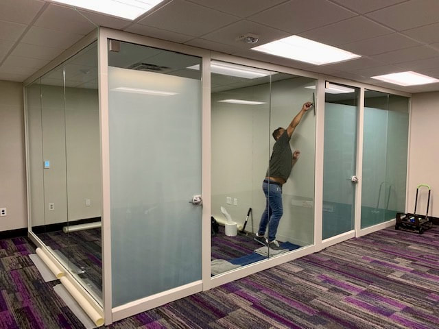 Privacy film applied to marketing offices at FSW Ft Myers Campus
