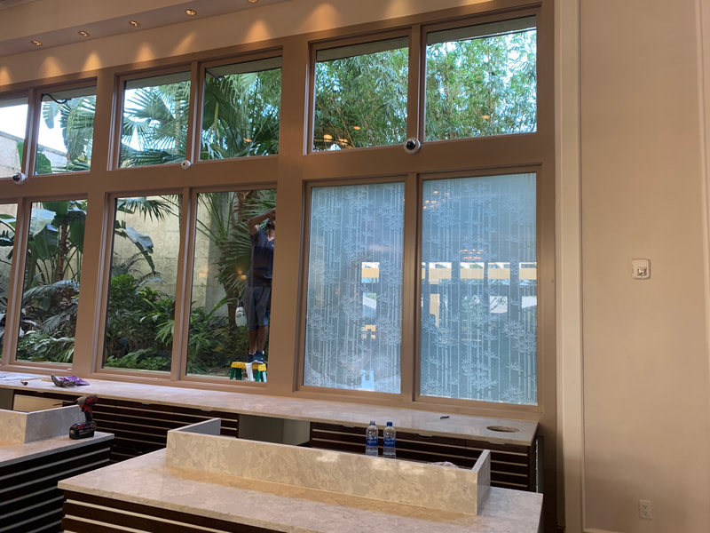 Adding Frosted Bamboo privacy film to windows at Hyatt Regency Coconut Point Resort And Spa in Bonita Springs, FL